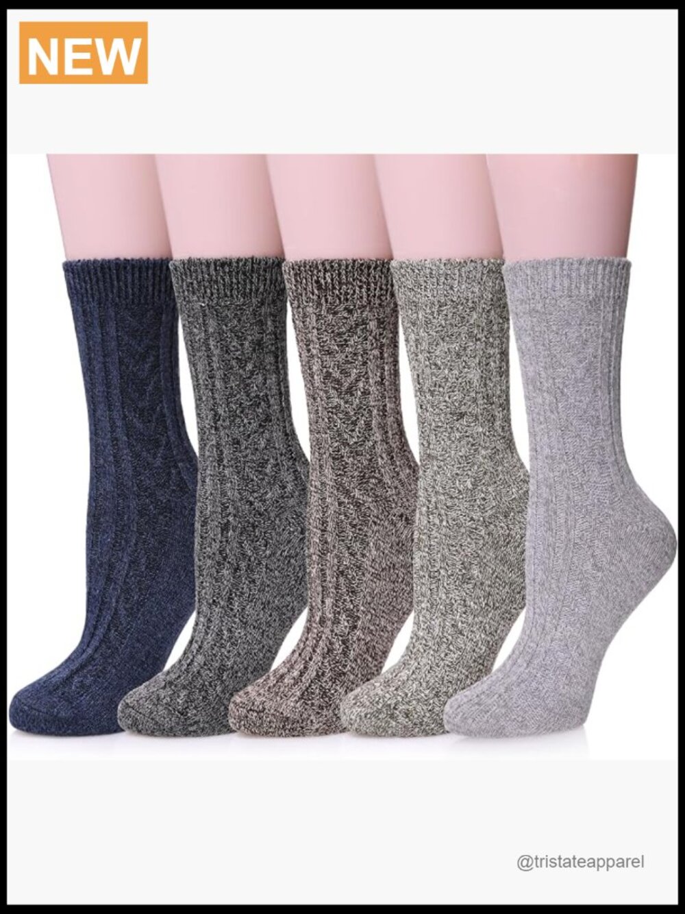 5 Pairs Soft Thick Wool Blend Crew Winter Socks Women Size 9-11